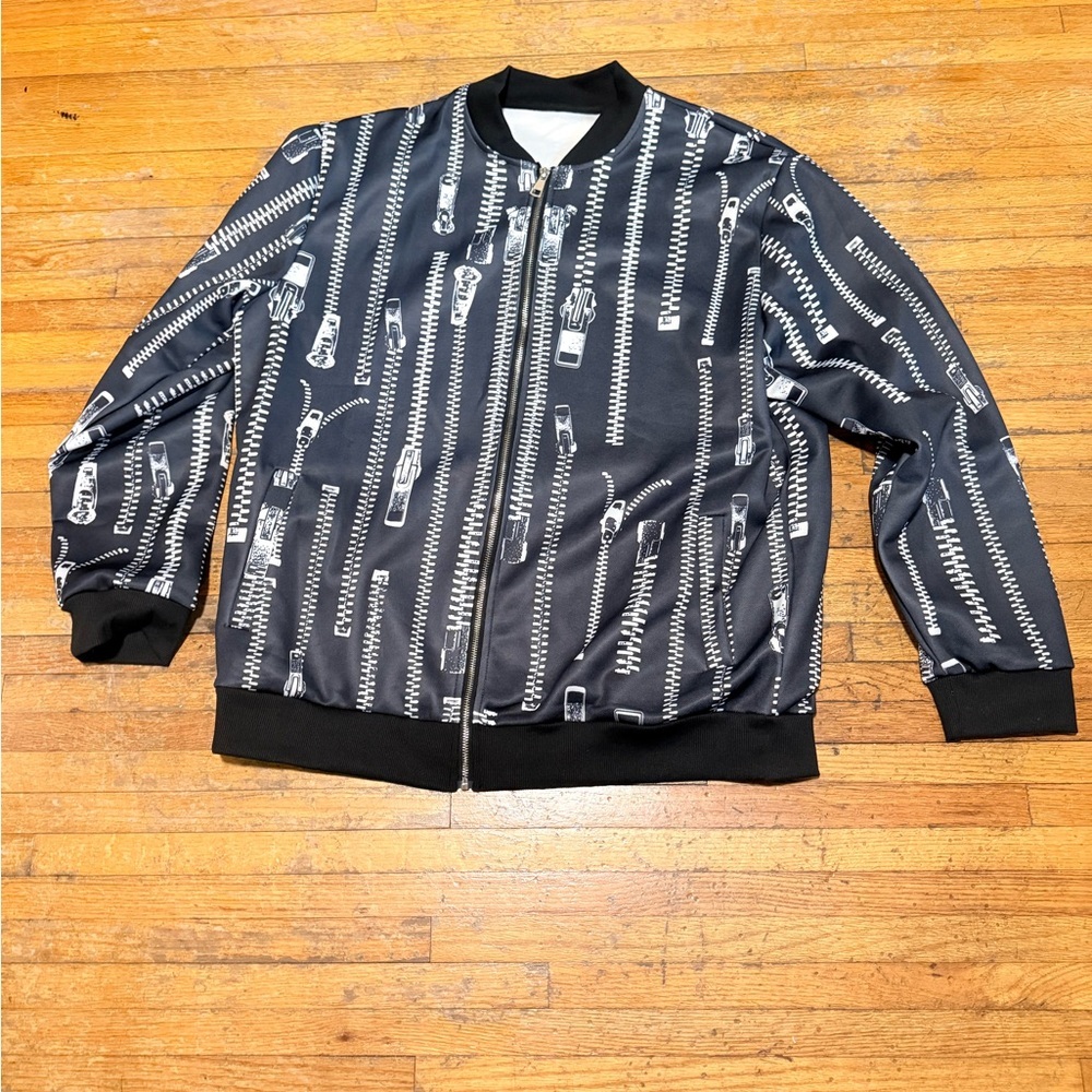 Black Zipper Print Men's Jacket